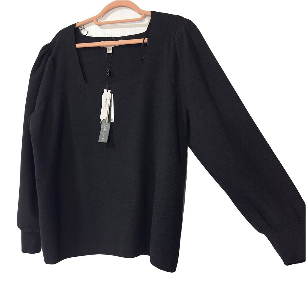 Catherine Malandrino Black Square Neck Sweater Size 3X Puff Sleeve NWT